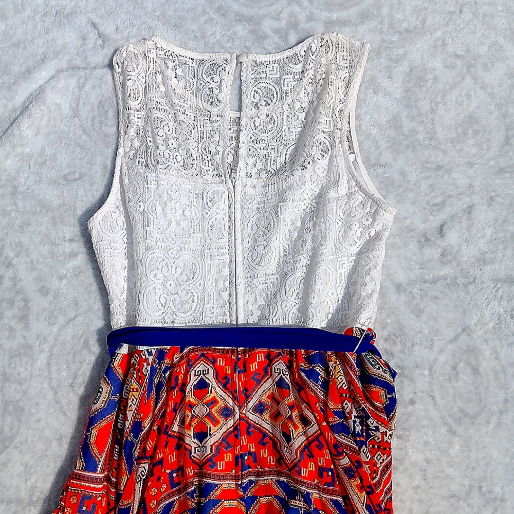 White Lace with Red Patterned Dress. - Picture 2 of 3